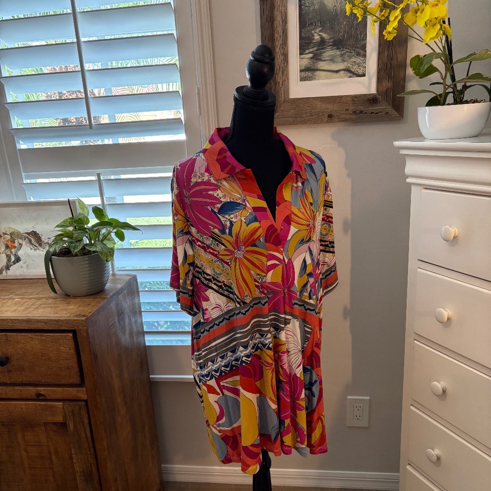 Johnny Was RACHEL MAY SHORT SLEEVE SWING POLO, 2X